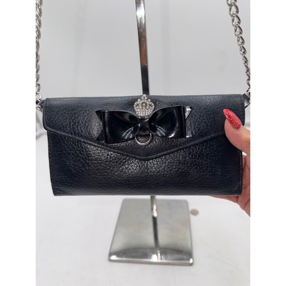My Flat in London Handbags - My Flat In London Black Leather Bow Crown Crossbody Wallet Bag Jan Haedrich